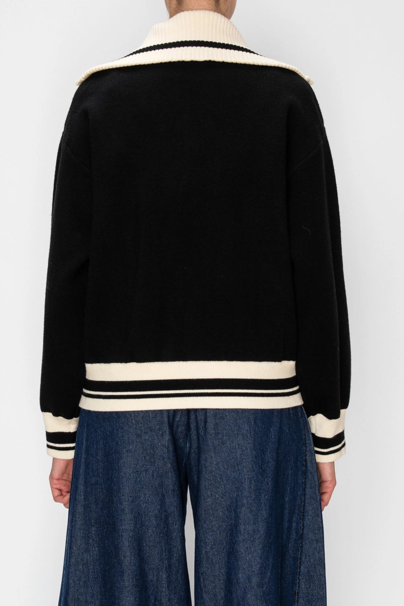 Striped Trim Zip Front Jacket