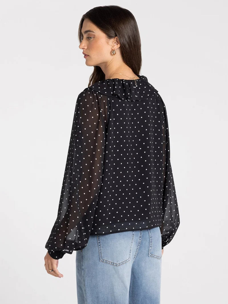 Ruffle Neckline Polka Dot Blouse