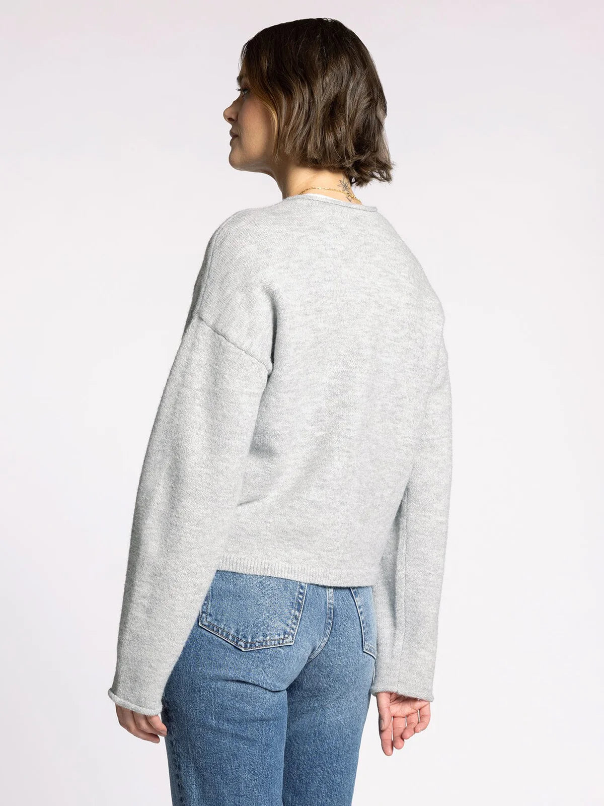 Rolled Hem Crew Neck Cardigan