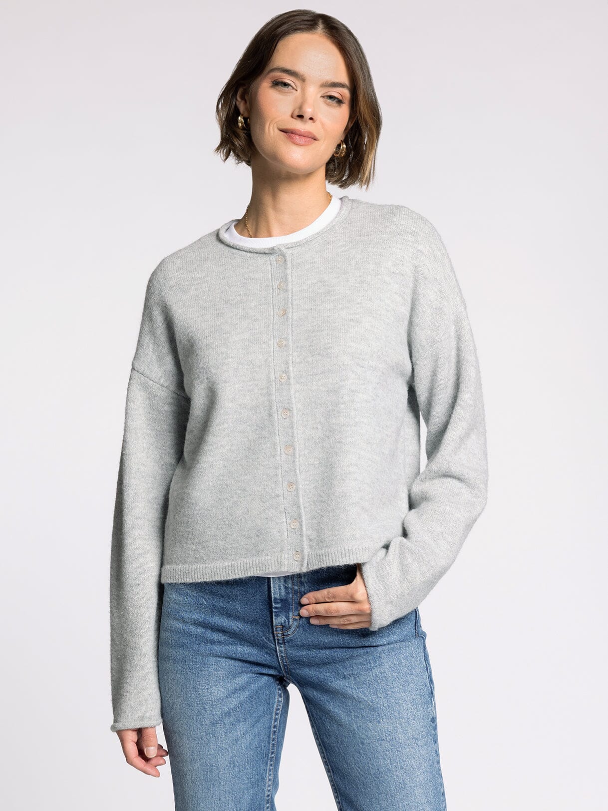 Rolled Hem Crew Neck Cardigan