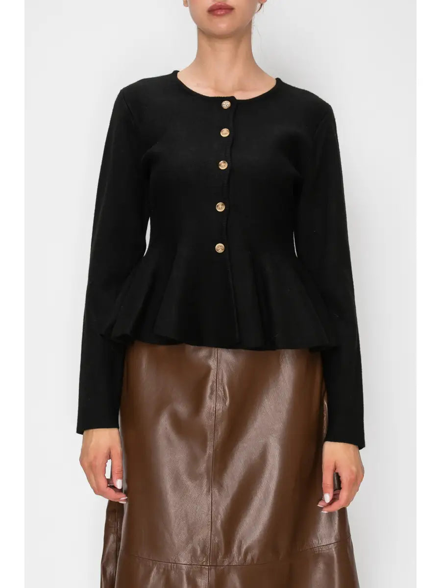 Button Front Flared Bottom Knit Cardigan