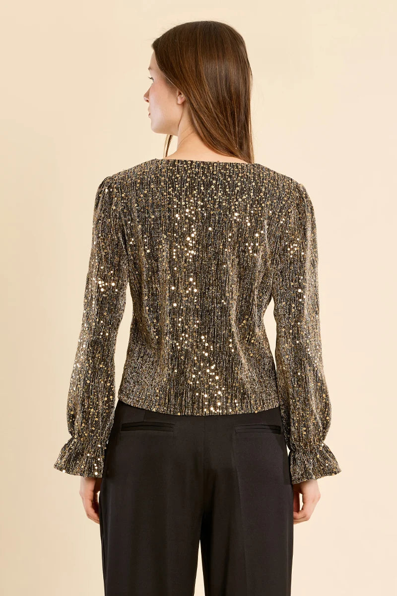 Rhinestone V-Neck Blouse