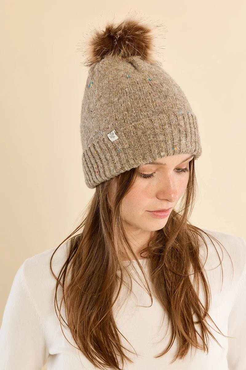 Knitted Hat with Speckles and Pompom