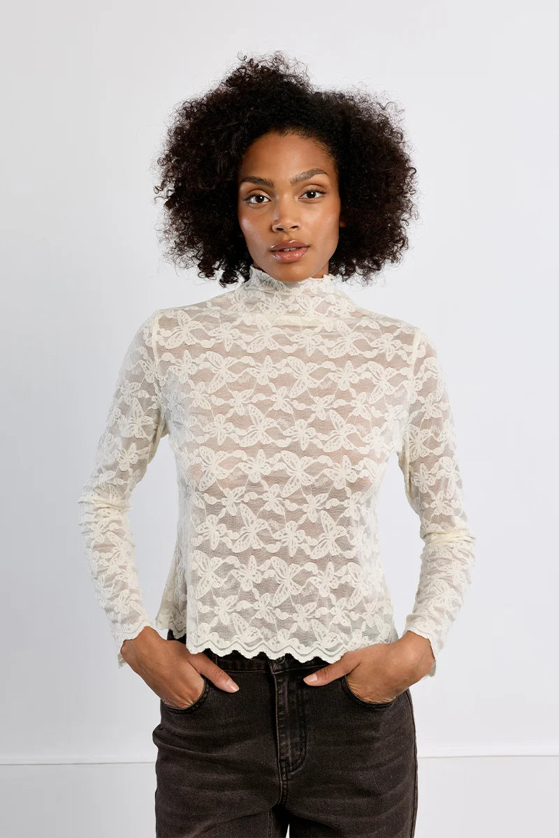 Semi-Sheer Embroidered Mesh Top