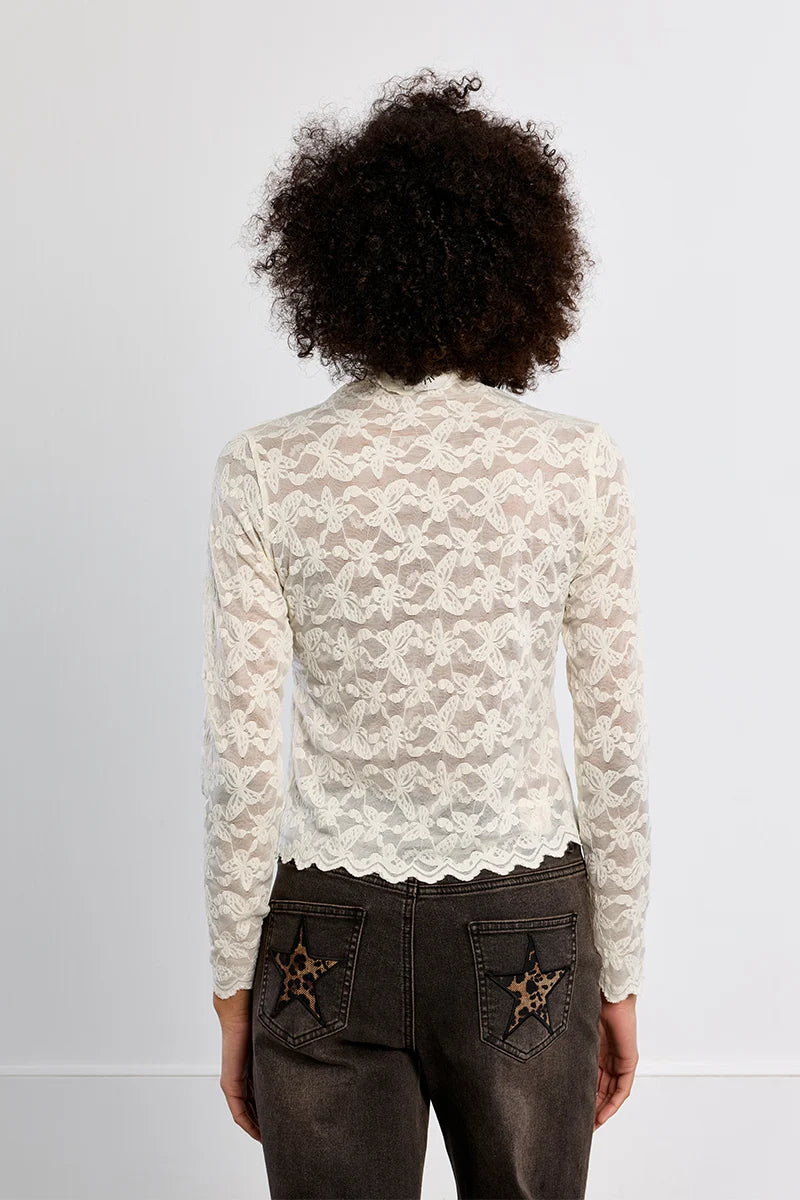 Semi-Sheer Embroidered Mesh Top