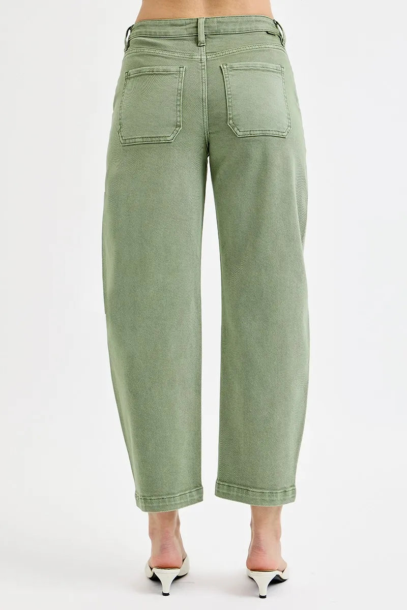 High Rise Crop Length Barrel Adjustable Waist Band