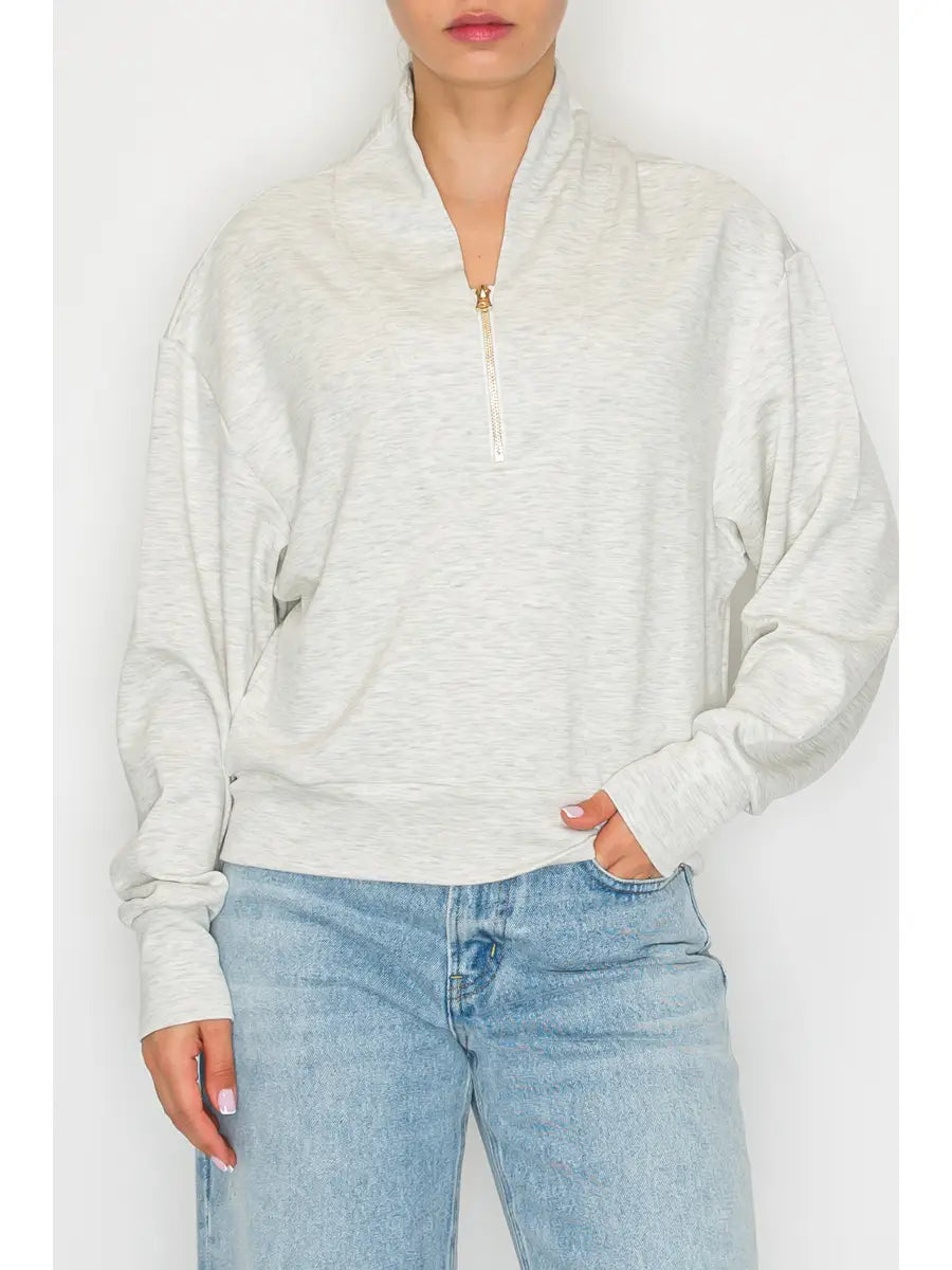 Half Zip Funnel Neck Top
