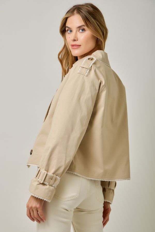 Edge Lace Trimming Half Length Trench Coat