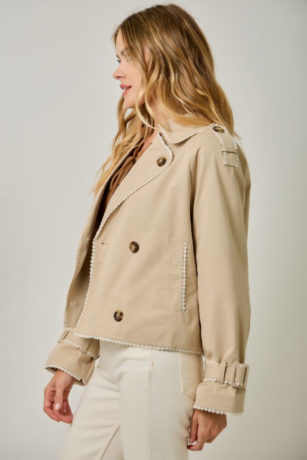 Edge Lace Trimming Half Length Trench Coat