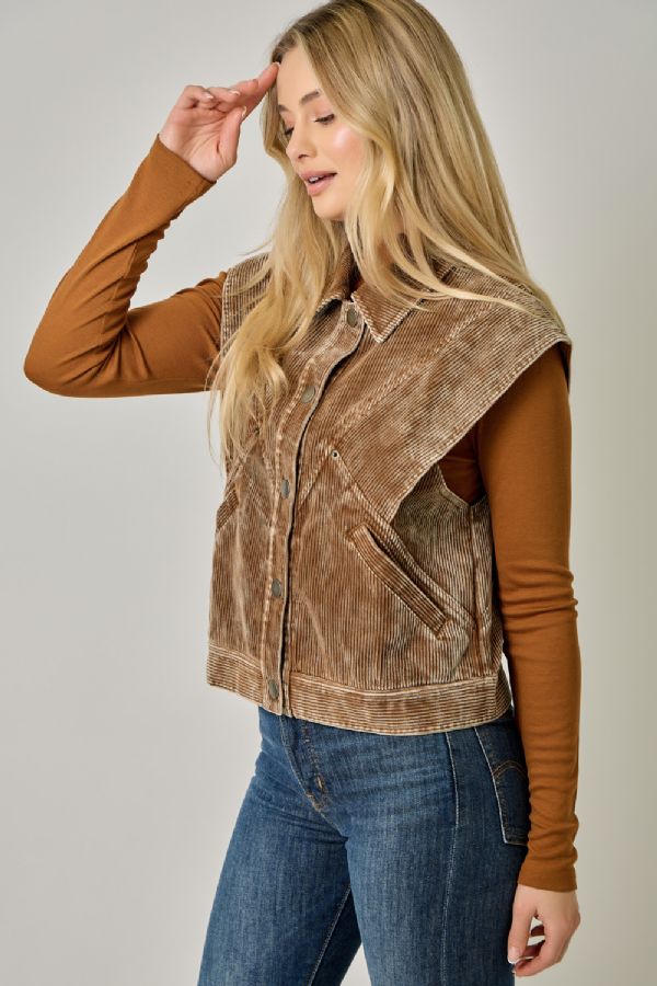 Cotton Oversized Washed Corduroy Vest