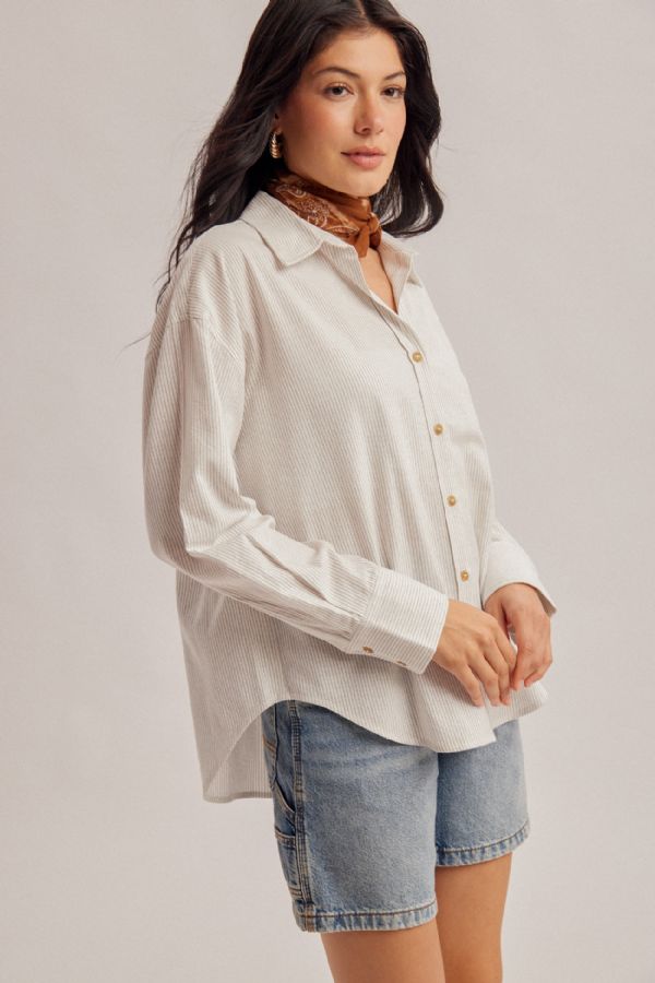 Pinstripe Button Down Boyfriend Shirt