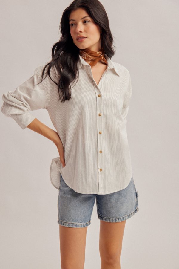Pinstripe Button Down Boyfriend Shirt