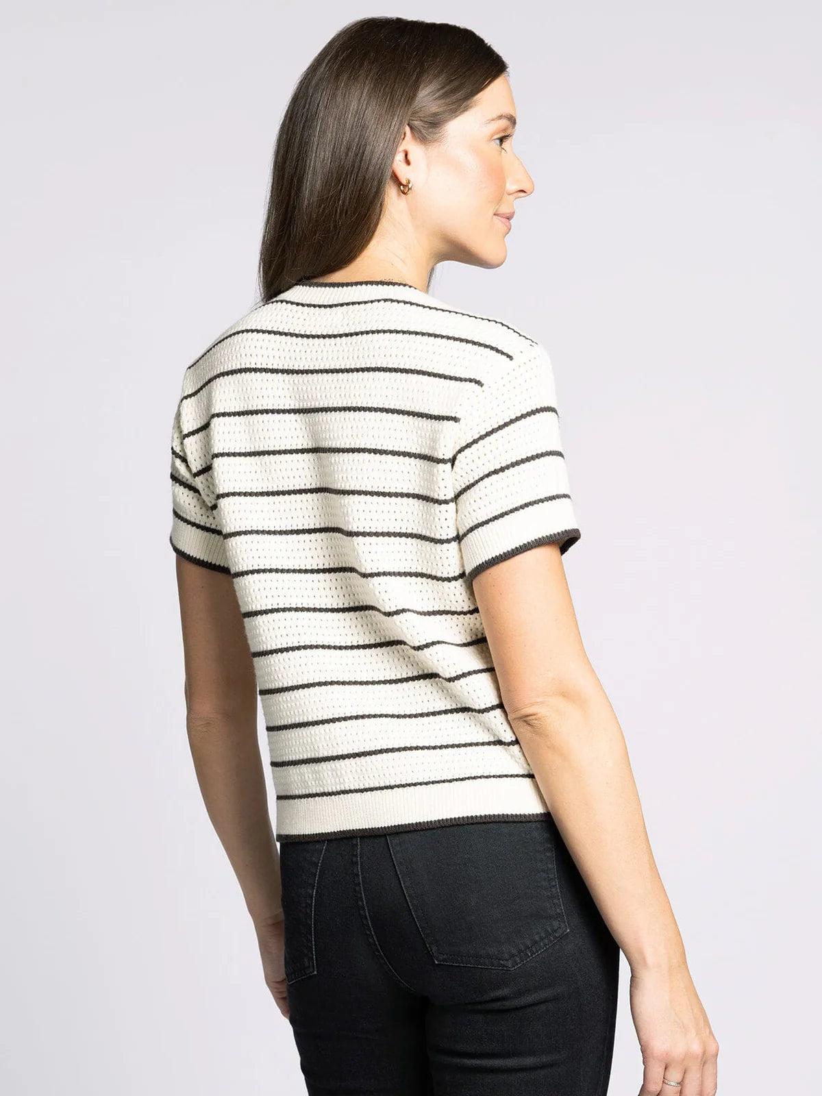 Short Sleeve Striped Crew Neck Sweater Top