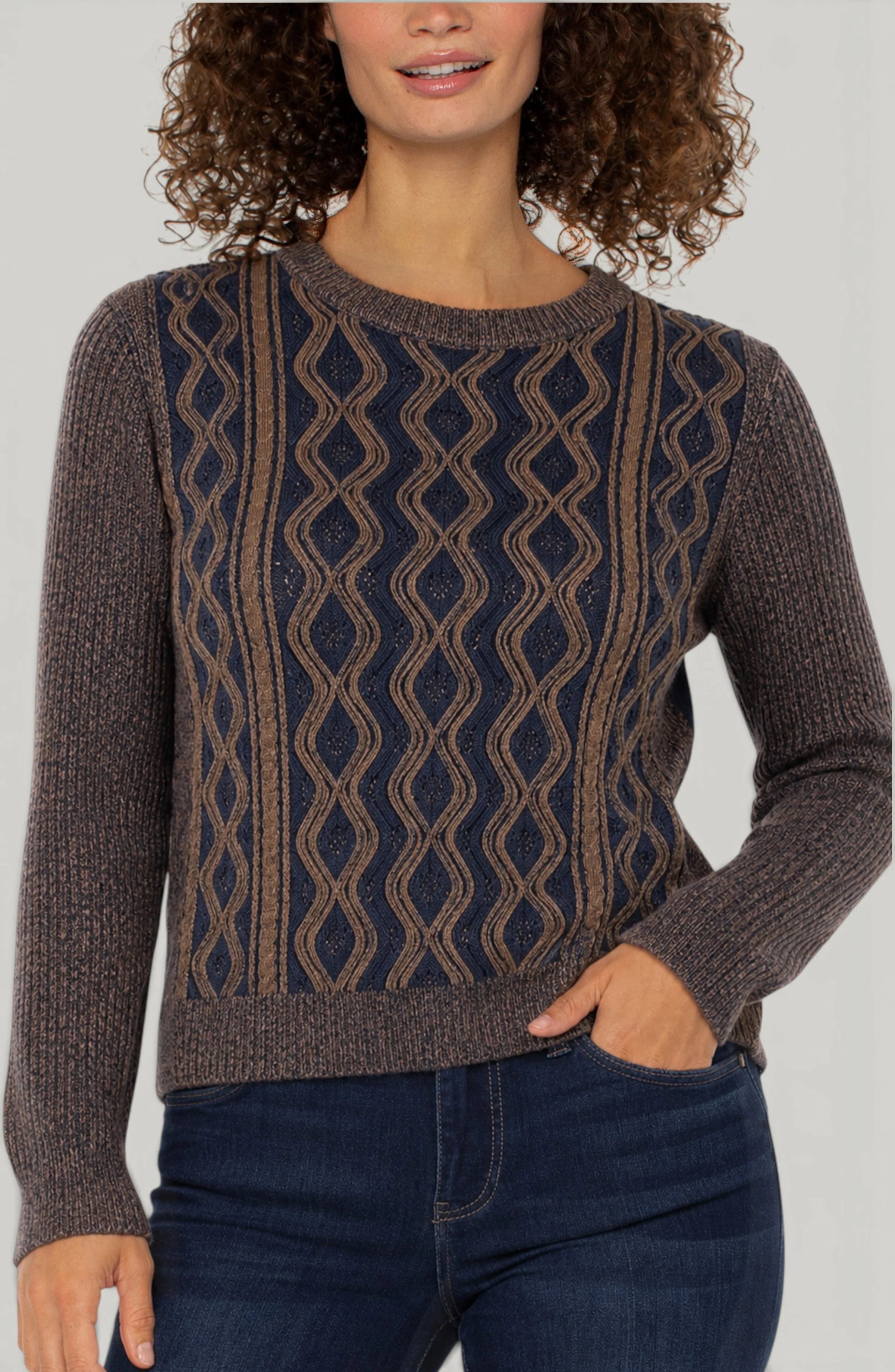 Liverpool Crew Neck Twist Cable Knit Sweater
