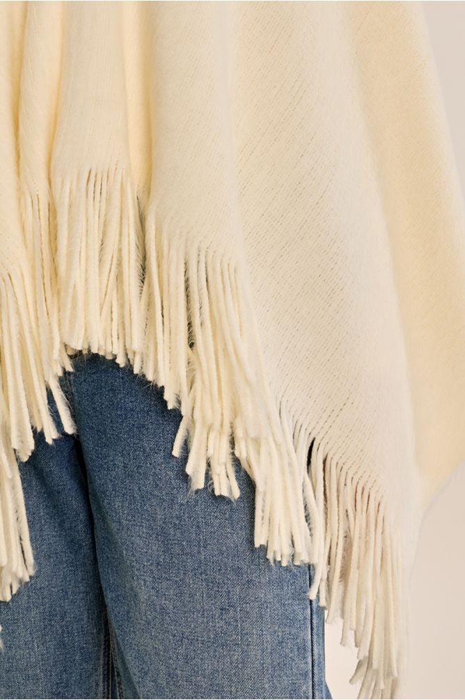 Brush Knit Fringed Poncho