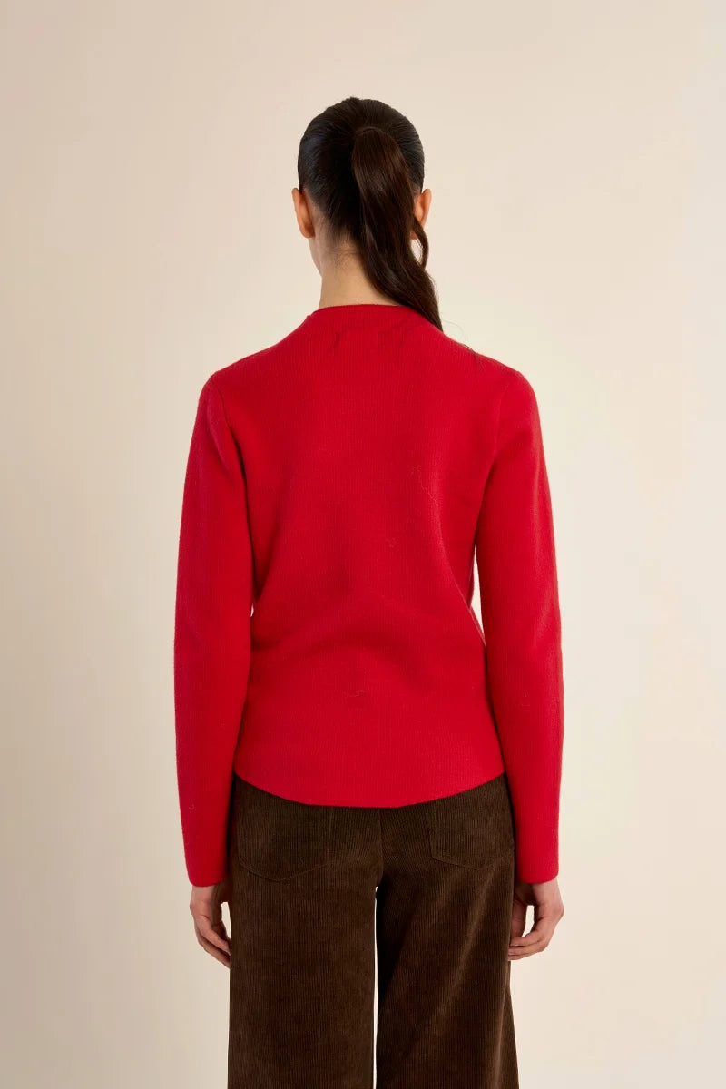 Studded Fine-Knit Sweater with Stand-Up Collar
