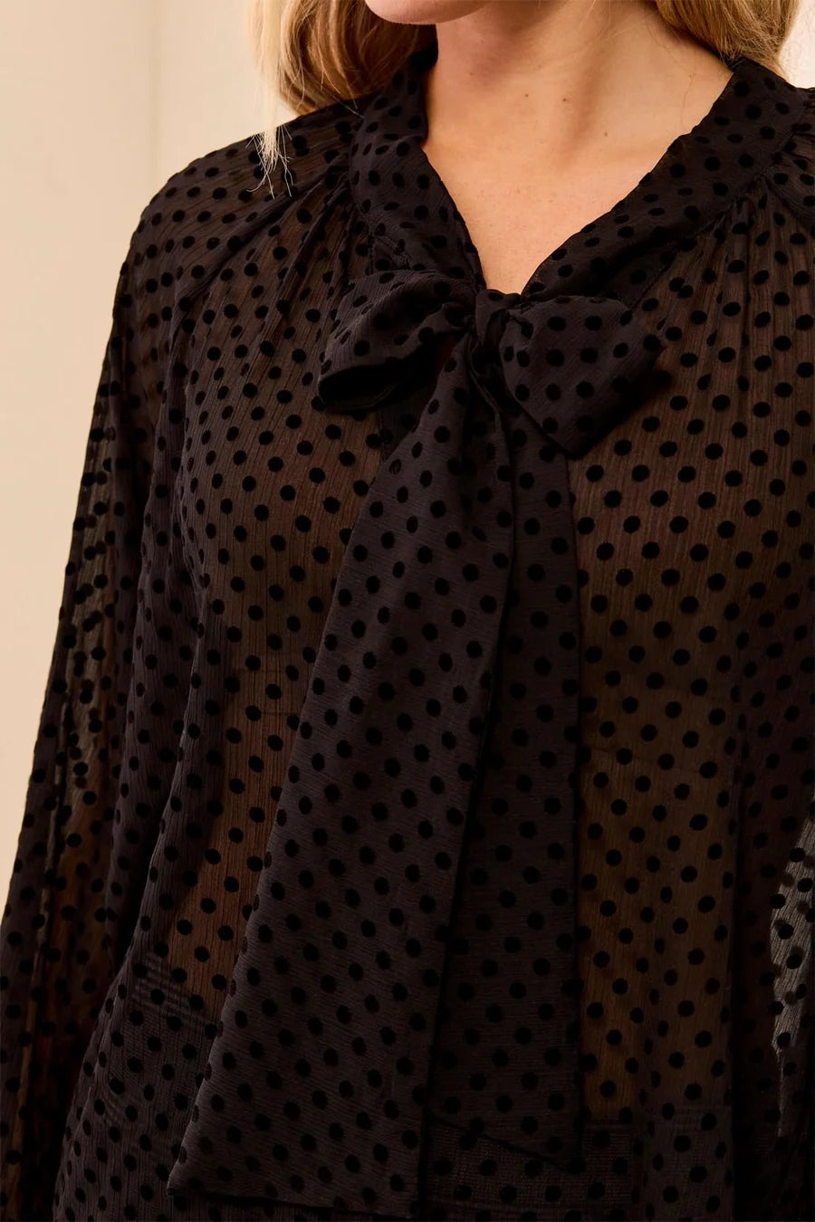 MB Long Sleeve Button Front Blouse with Tie