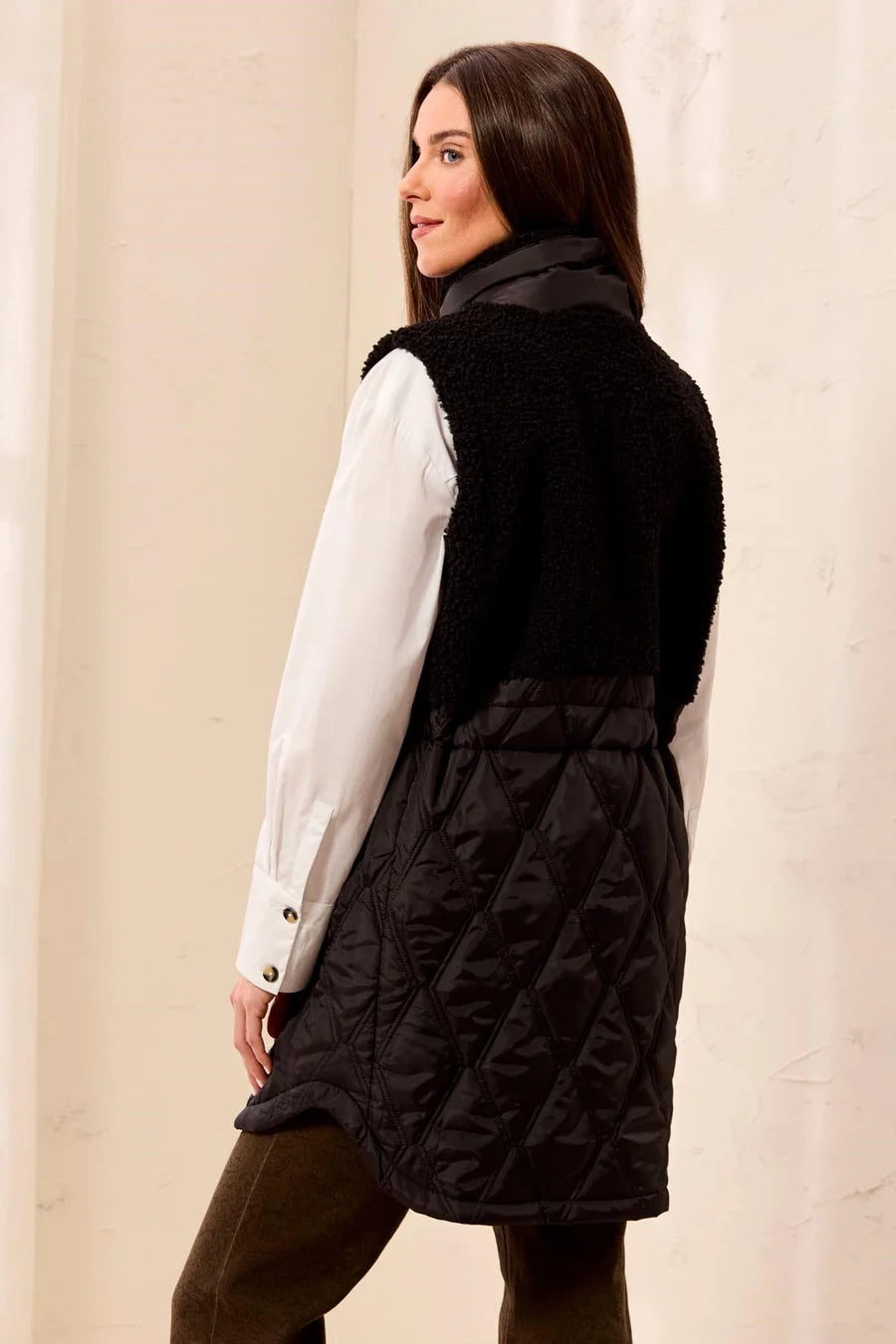 MB Sherpa Mixed Media Vest with Waist Pulls