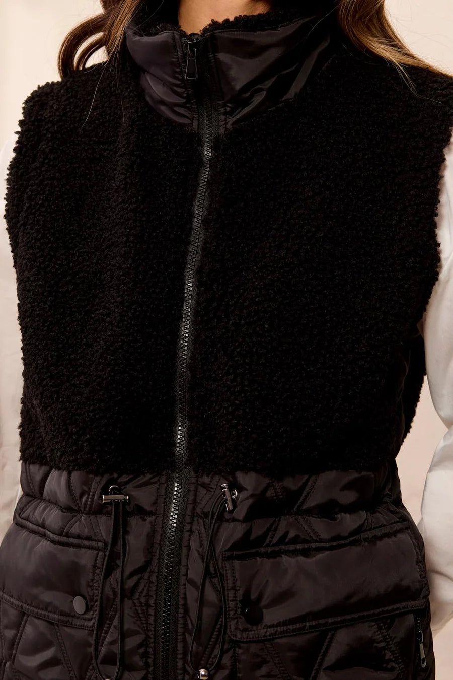 MB Sherpa Mixed Media Vest with Waist Pulls