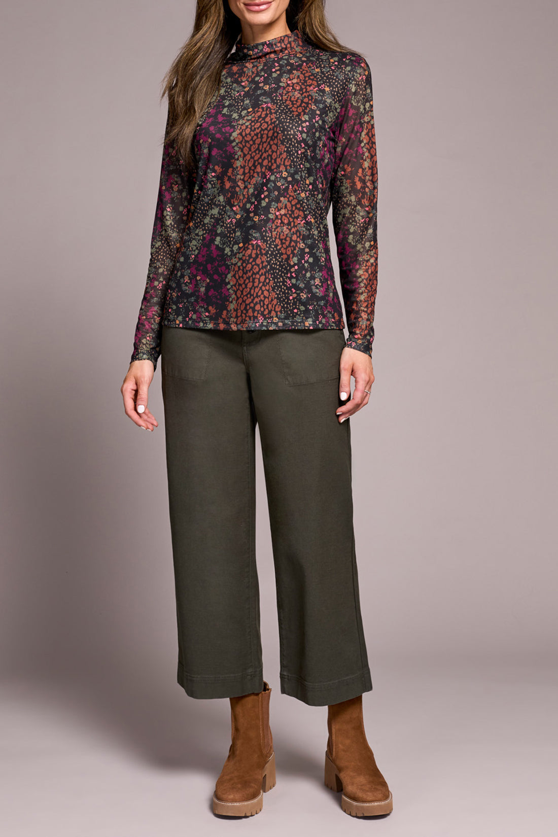 MB Lined Patterned Turtle Neck Top