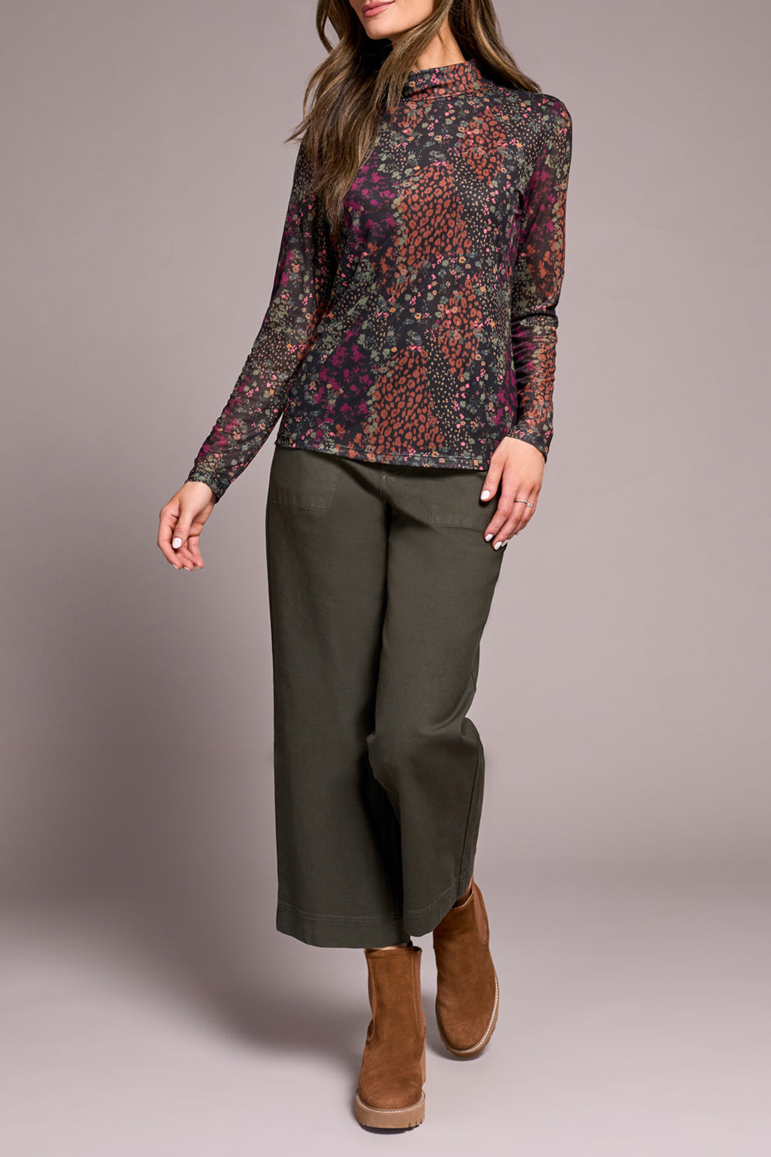 MB Lined Patterned Turtle Neck Top