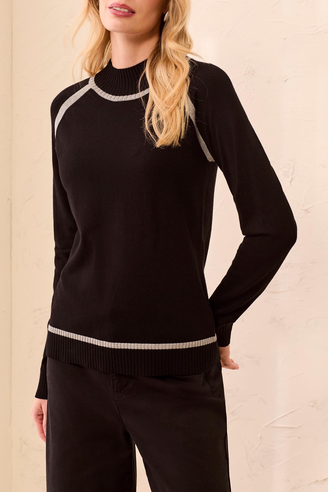 MB Mock Neck Sweater with Tipping Detail