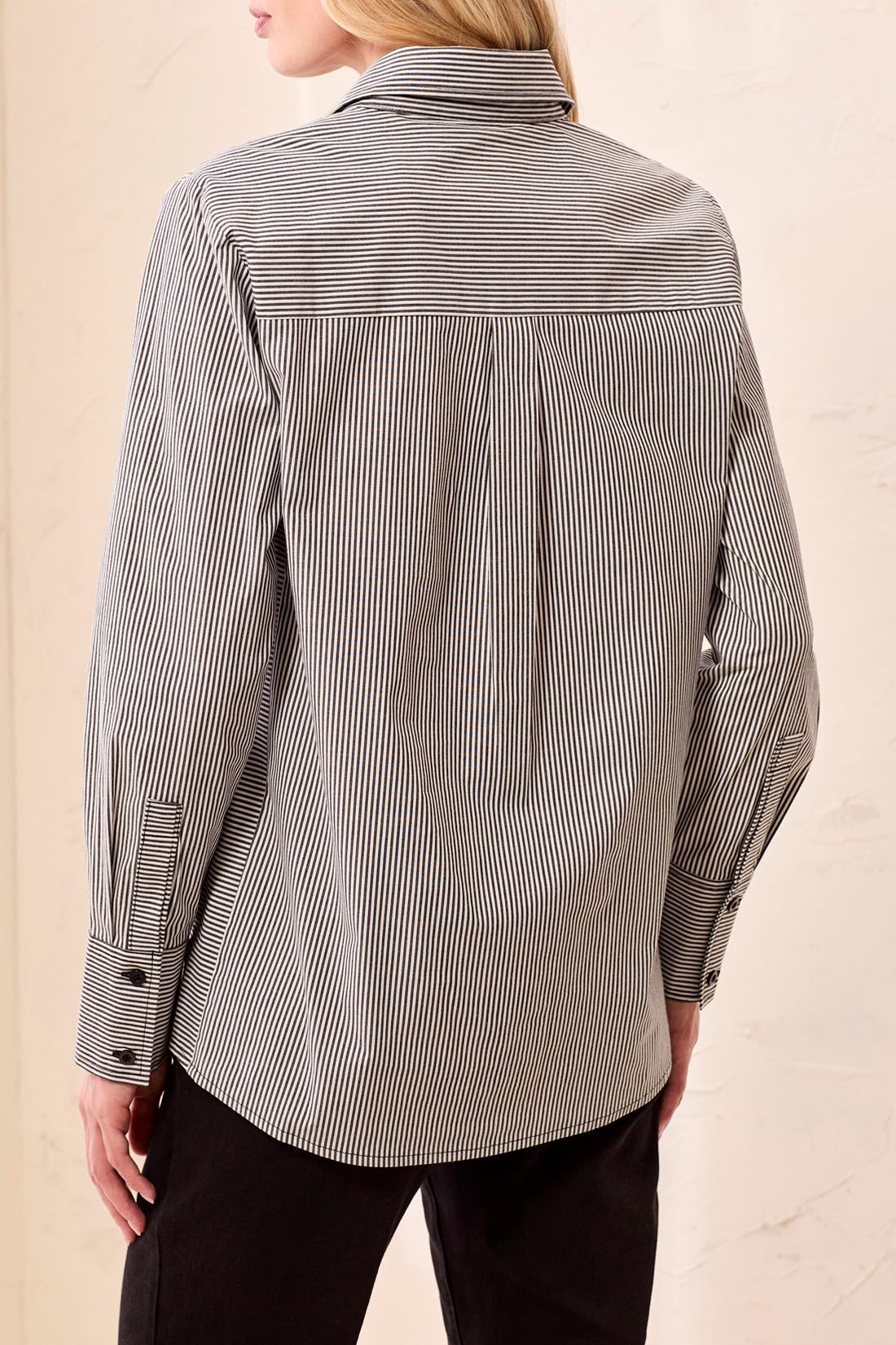 MB Long Sleeve Striped Button Down Top with Side Panels