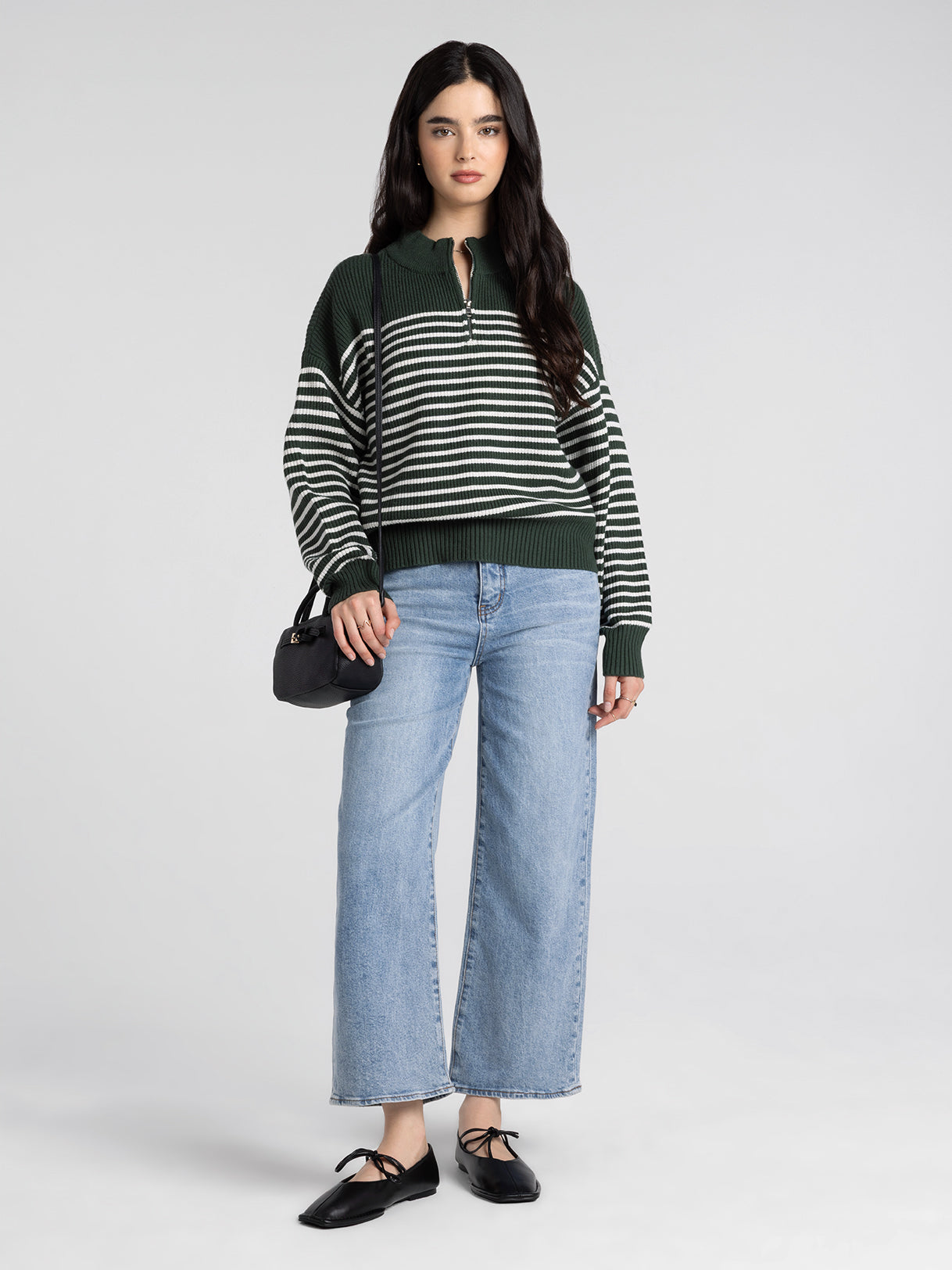 Quarter Zip Striped Pullover Sweater