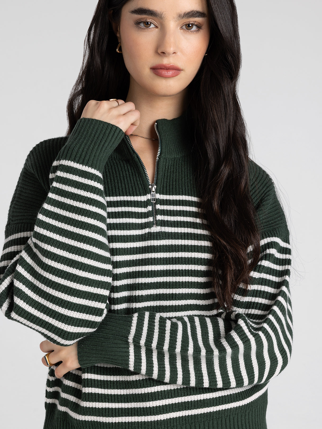 Quarter Zip Striped Pullover Sweater