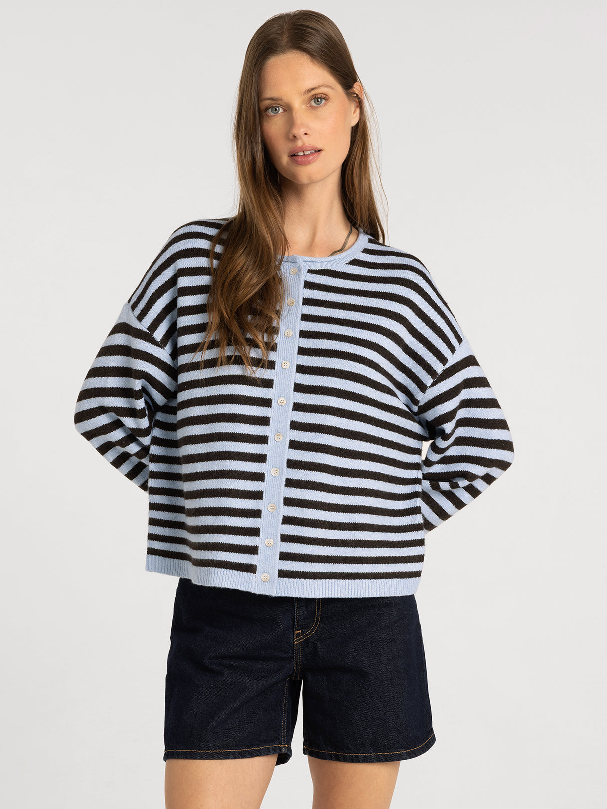 Rolled Hem Crew Neck Cardigan