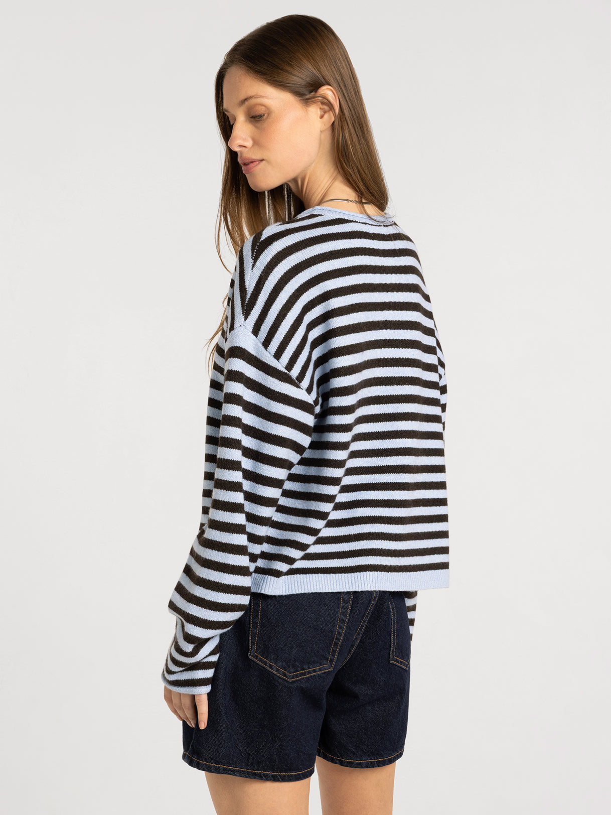 Rolled Hem Crew Neck Cardigan