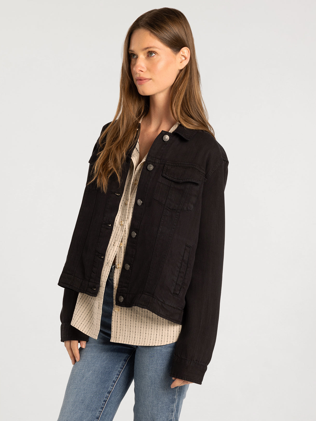 Relaxed Tencel Denim Jacket with Button Front