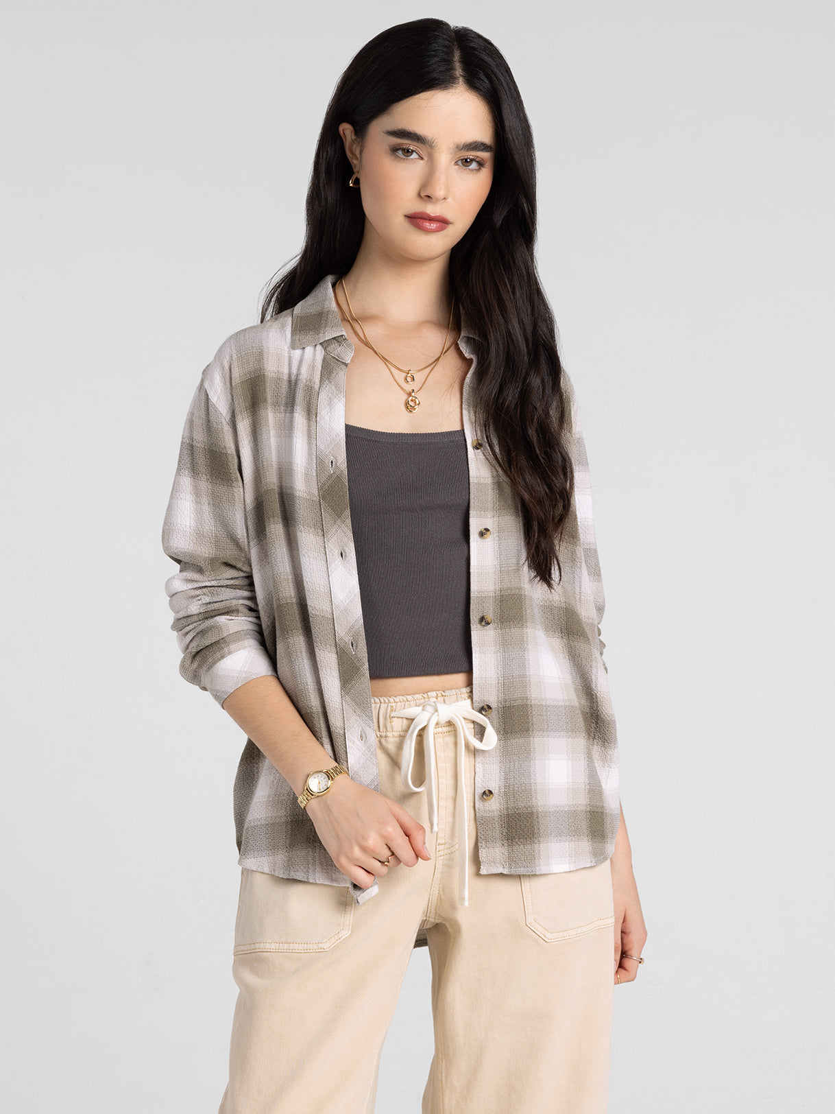 Plaid Button Down Relaxed Top
