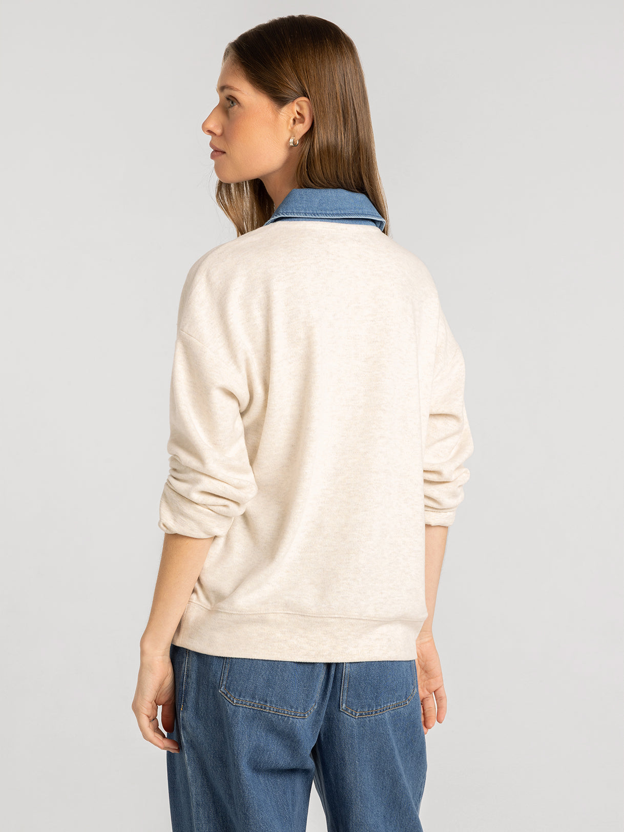 Lightweight Sweater with Denim Collar Contrast