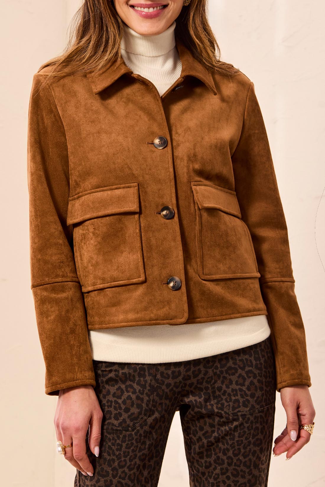 MB Button Front Suede Jacket with Pockets