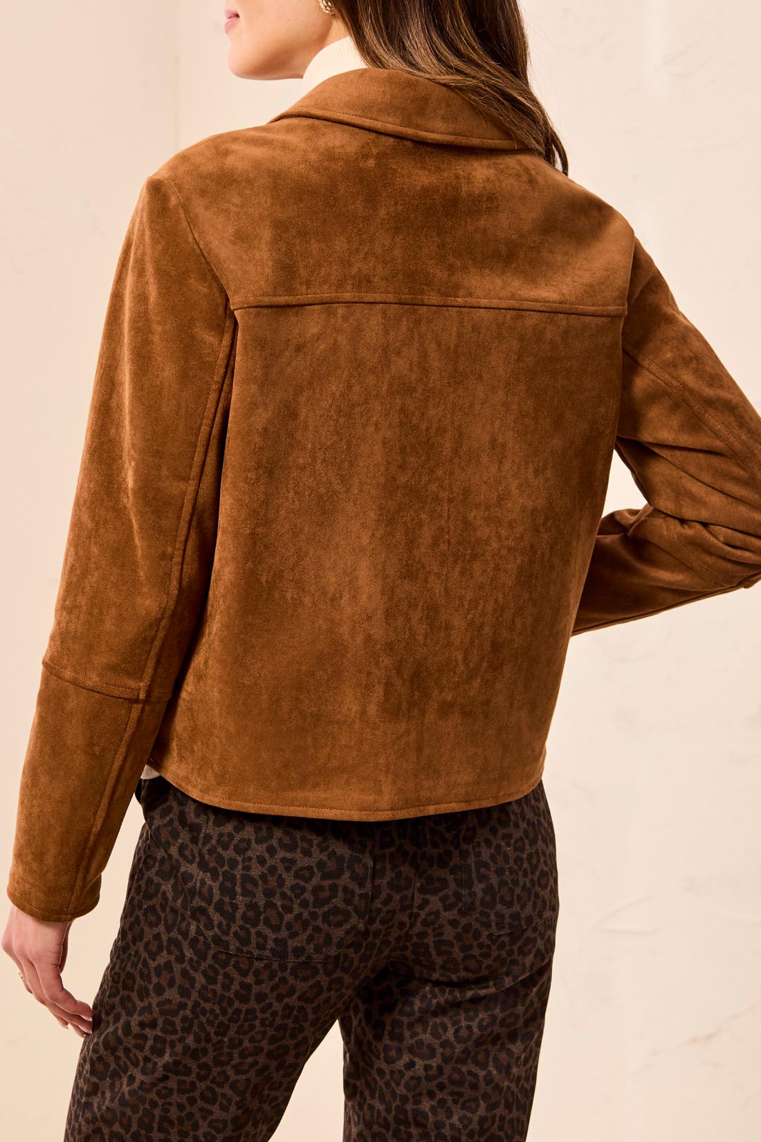 MB Button Front Suede Jacket with Pockets