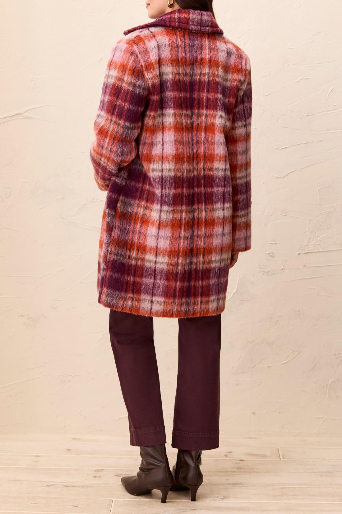 MB Single Breasted Fuzzy Plaid Coat