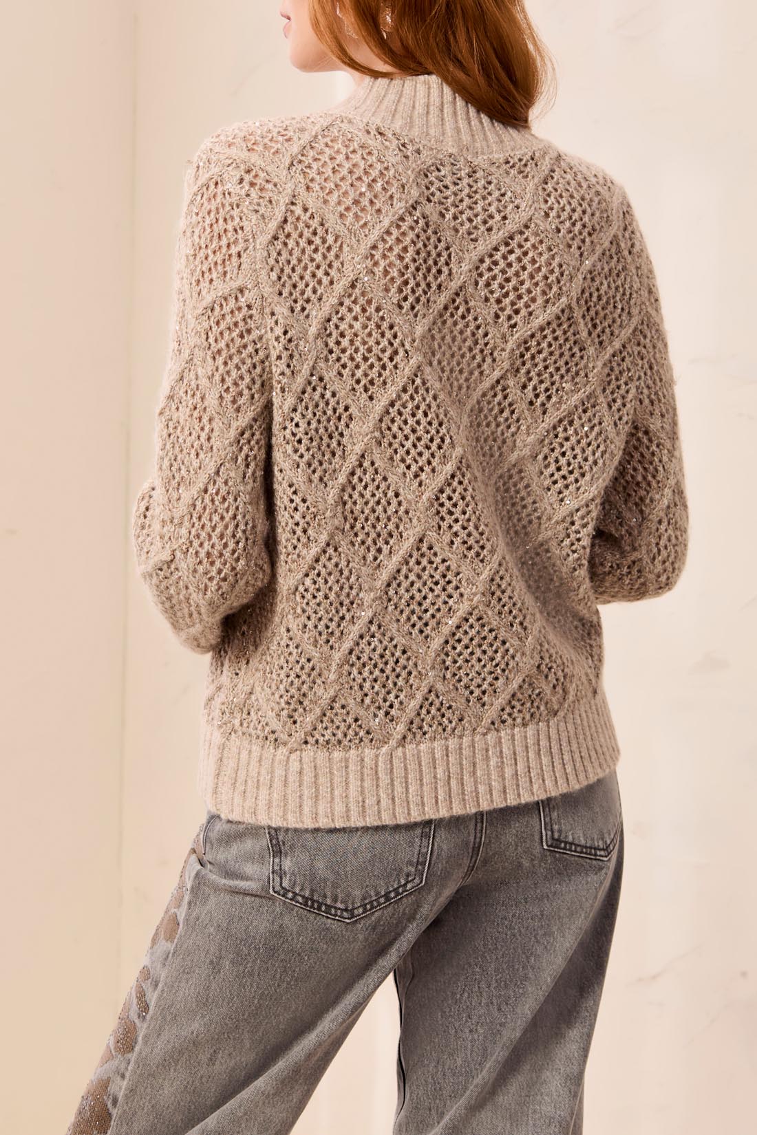 MB Mock Neck Cardigan with Open Knit Detail