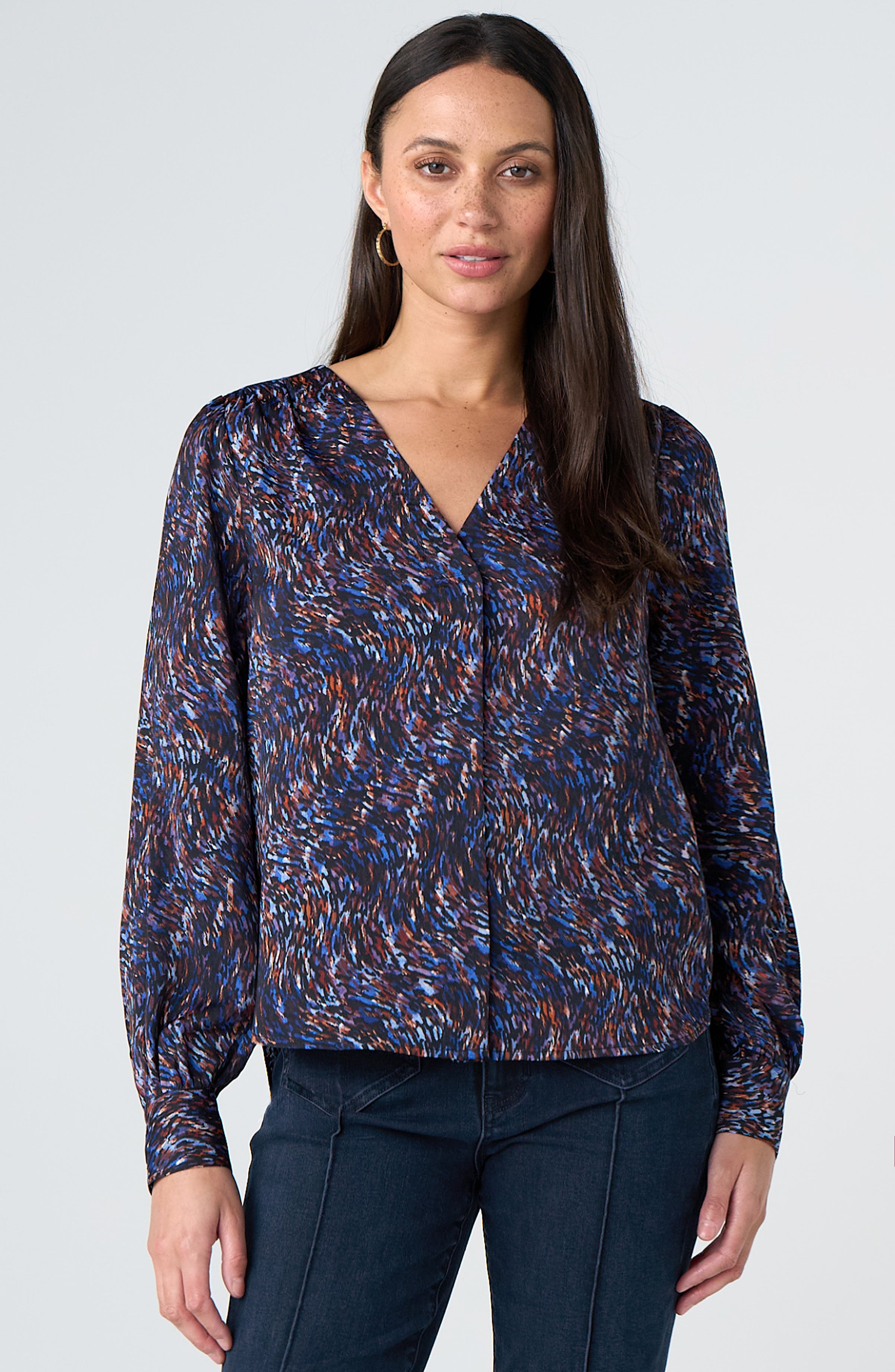 Liverpool Patterned V Neck Blouse