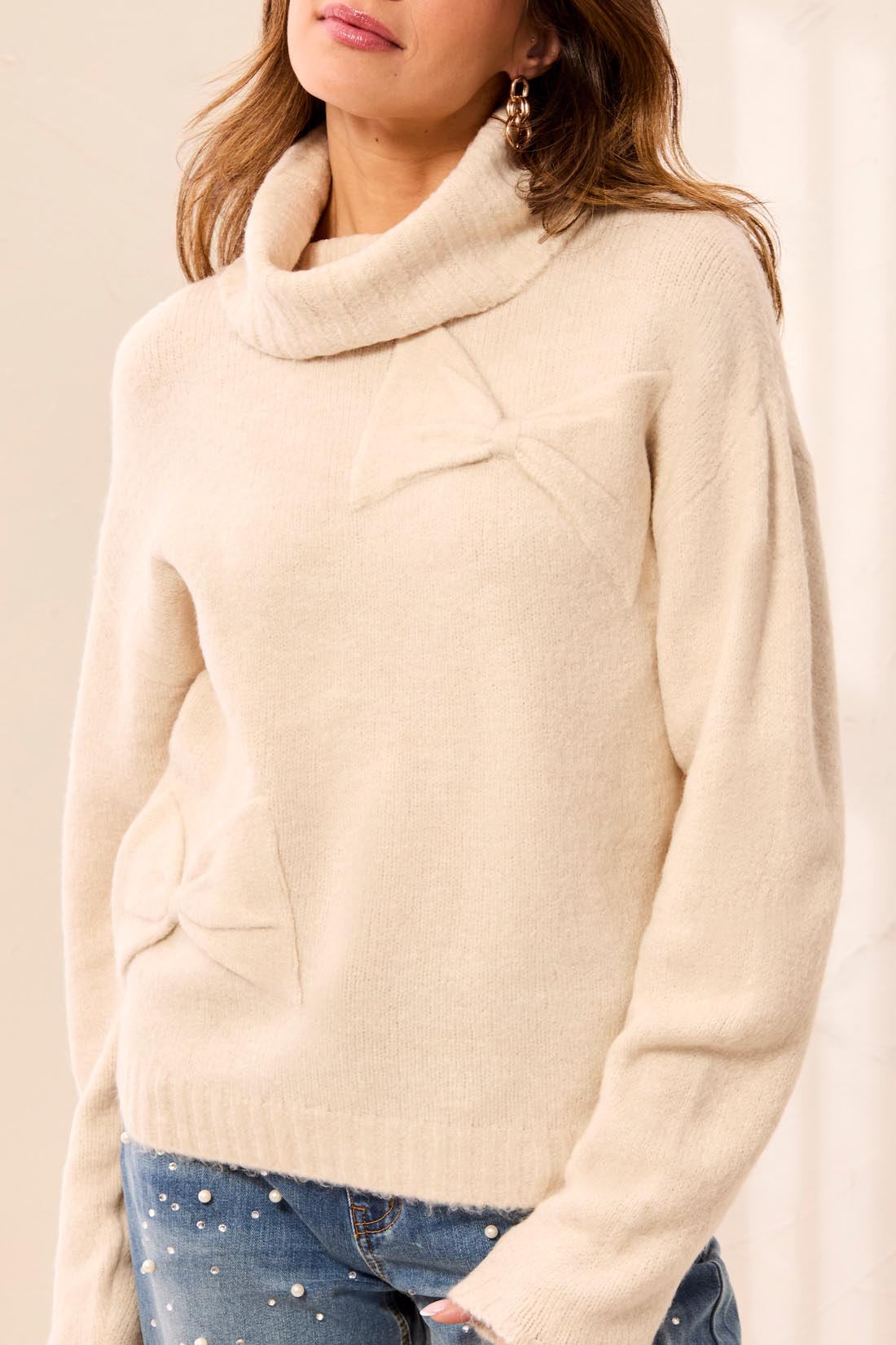 MB Turtle Neck Sweater with Bow Detail