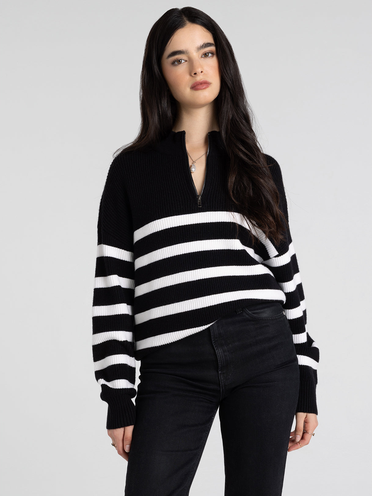 Quarter Zip Striped Pullover Sweater