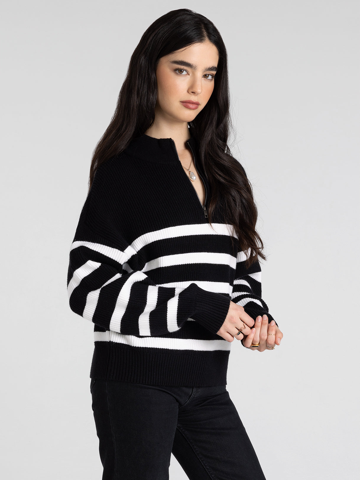 Quarter Zip Striped Pullover Sweater