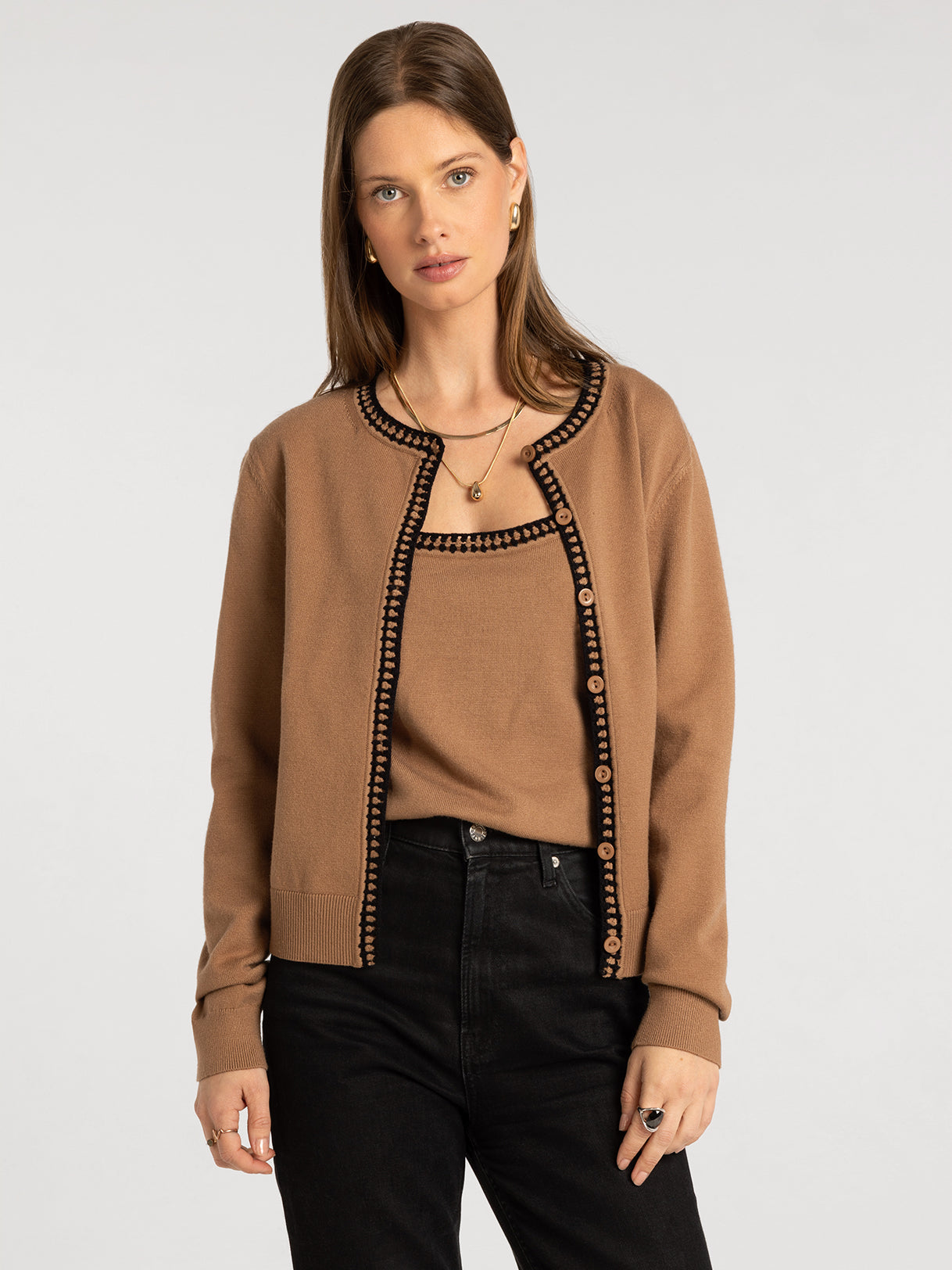 Long Sleeve Cardigan with Trim Detail