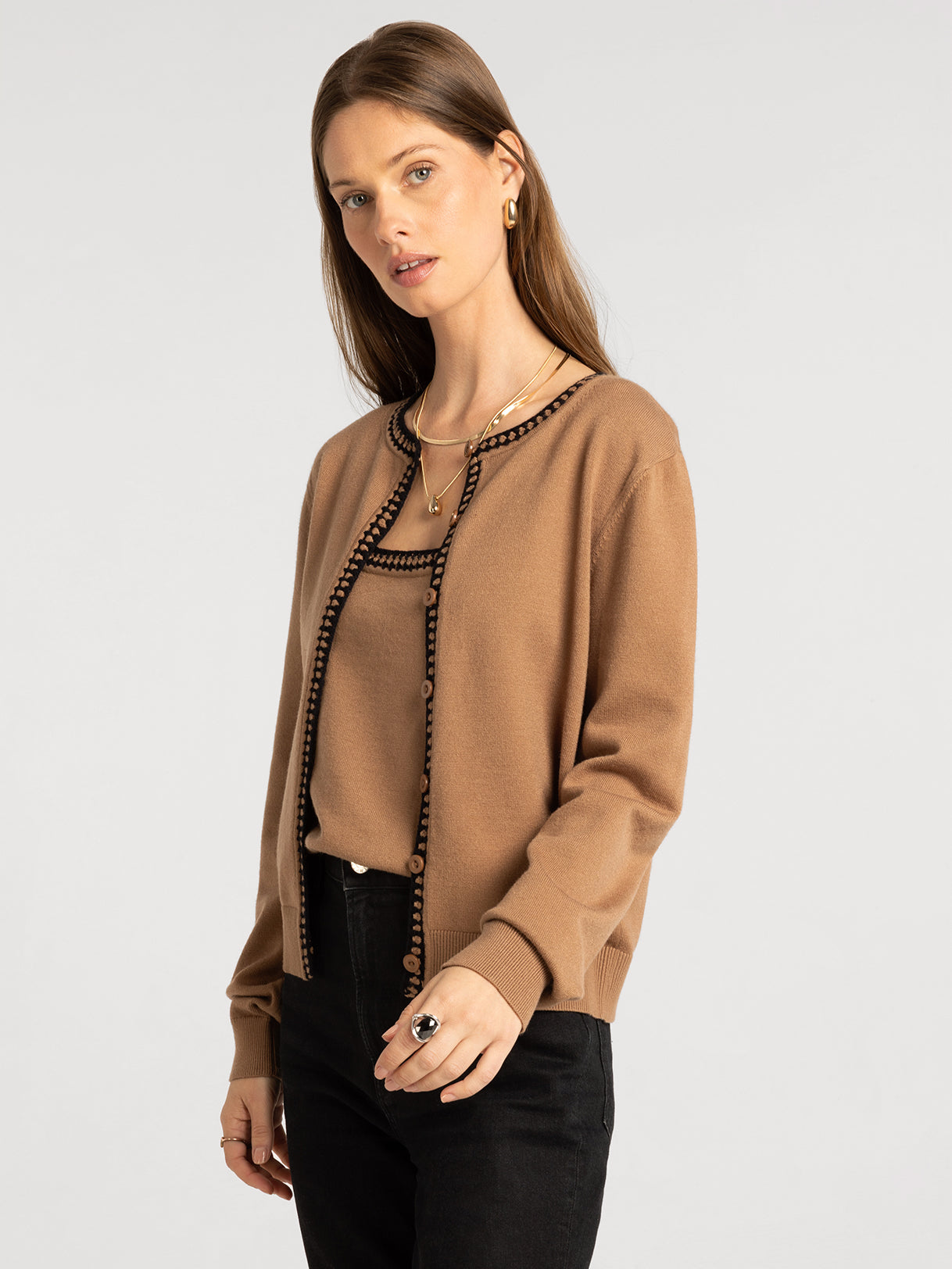 Long Sleeve Cardigan with Trim Detail