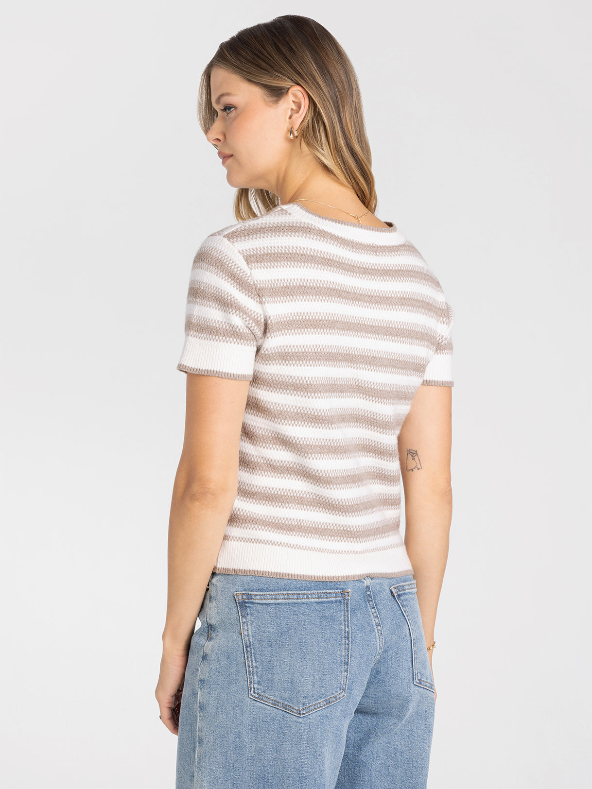 Short Sleeve Striped Crew Neck Sweater Top