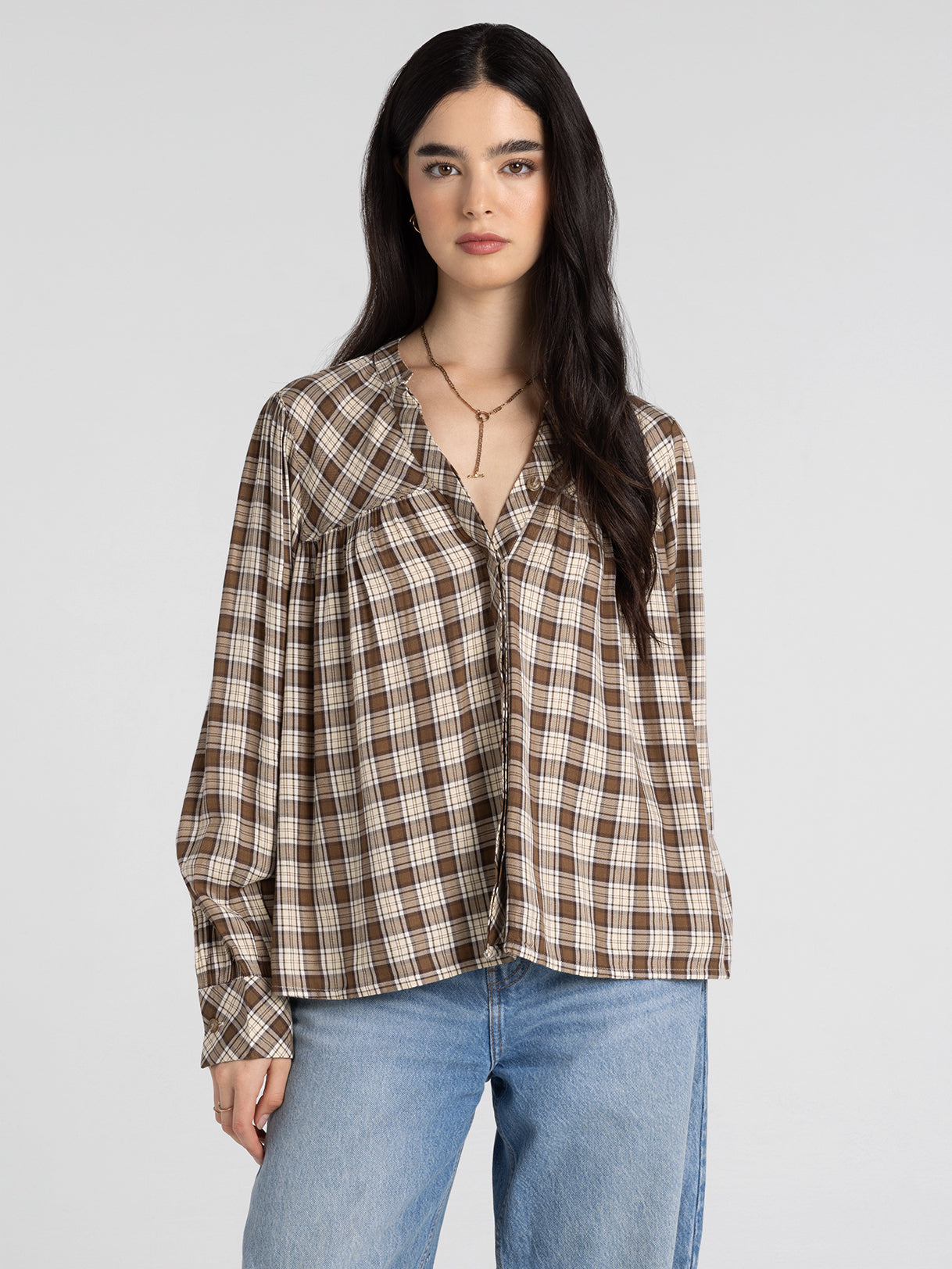 Plaid Button Front Blouse