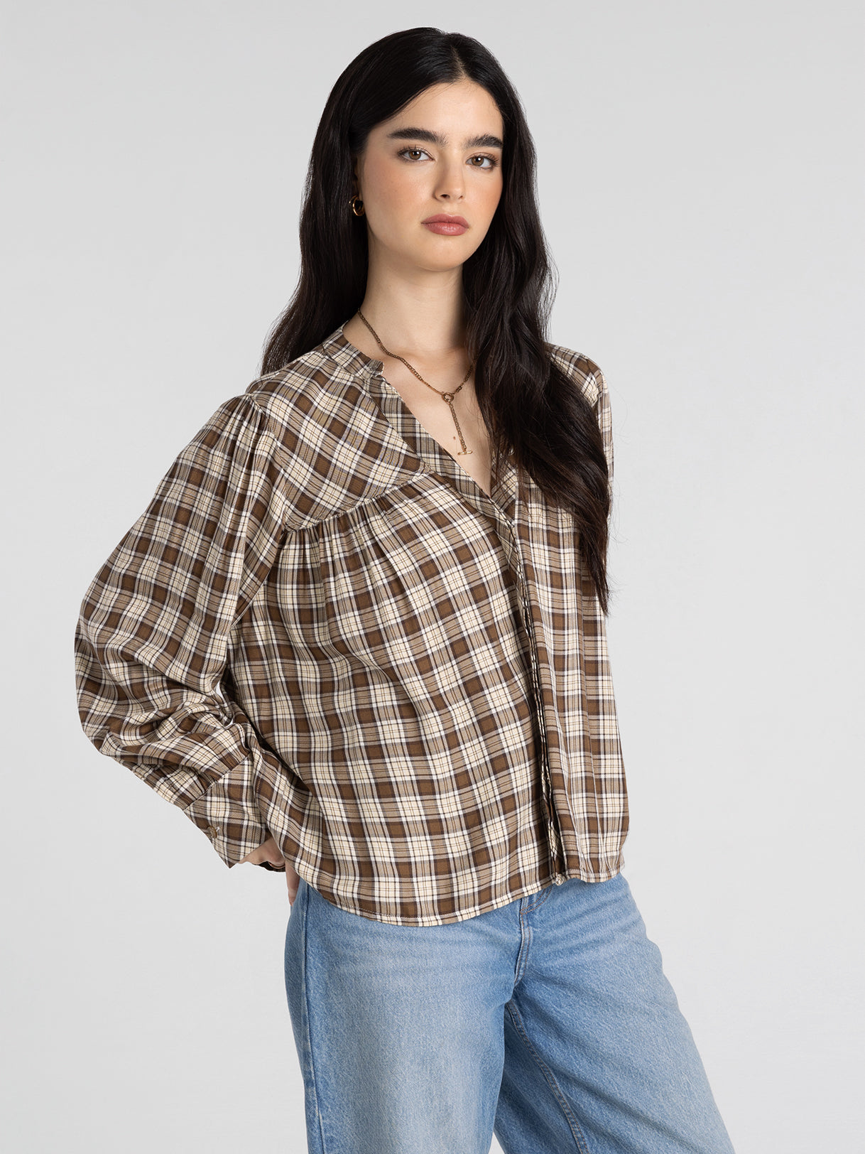 Plaid Button Front Blouse