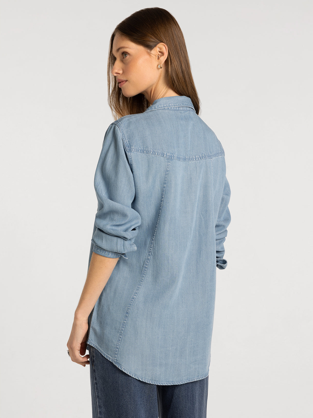 Classic Drapey Denim Button Down Top