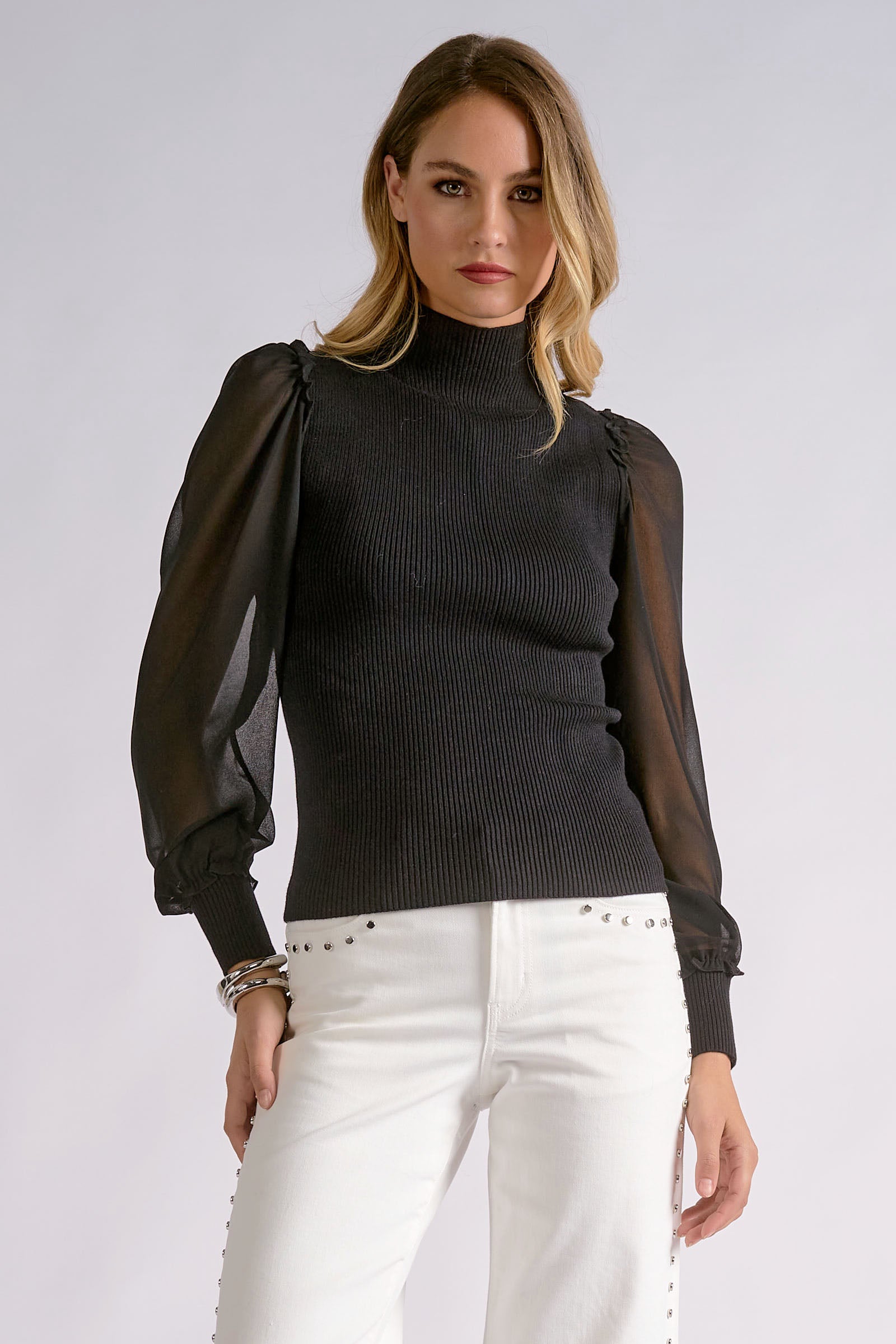 Sweater Tank with Sheer Mesh Sleeves