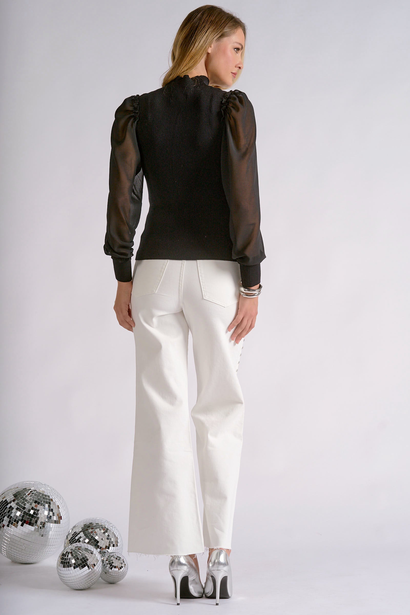 Sweater Tank with Sheer Mesh Sleeves